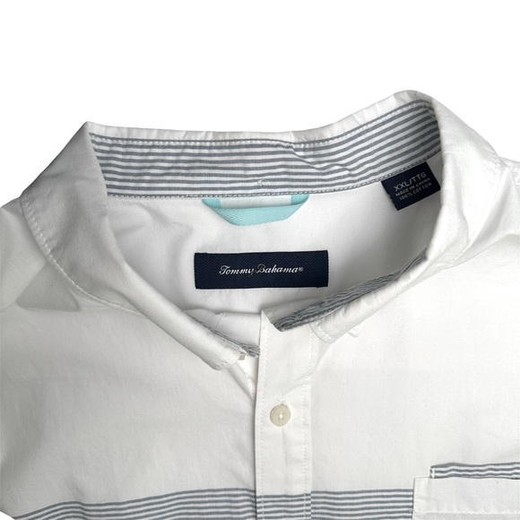 Tommy Bahama Men’s XXL Cotton White & Blue Striped Button Down Short Sleeve - Picture 5 of 6